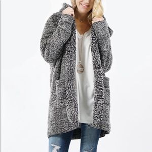 Black Sherpa Hooded Jacket